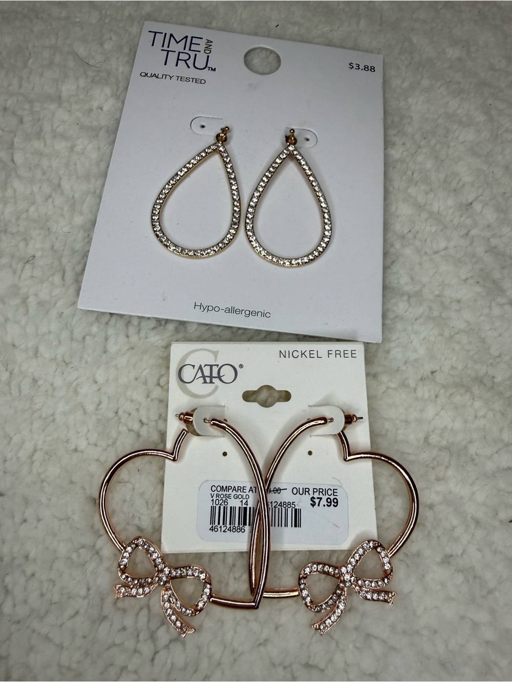 CATO Rose Gold Heart Hoop Earrings with Rhinestone Bow Accents